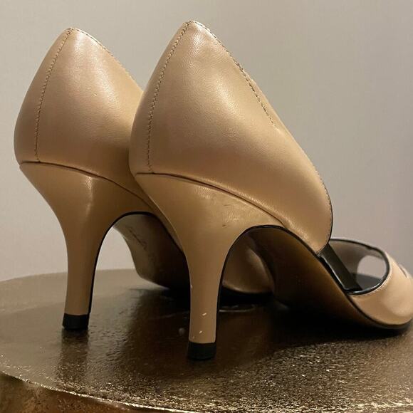 Nude Leather 8 Ellen Tracy Raleigh Pumps | Black Trim, Peep Toe Heels, NWOB $200 - Picture 8 of 12